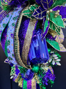 Mardi Gras Swag with Ribbons - Fat Tuesday Home Decor - Louisiana Custom Design - NOLA Themed Wreath- Porch Door Hanger- French Quarter Swag