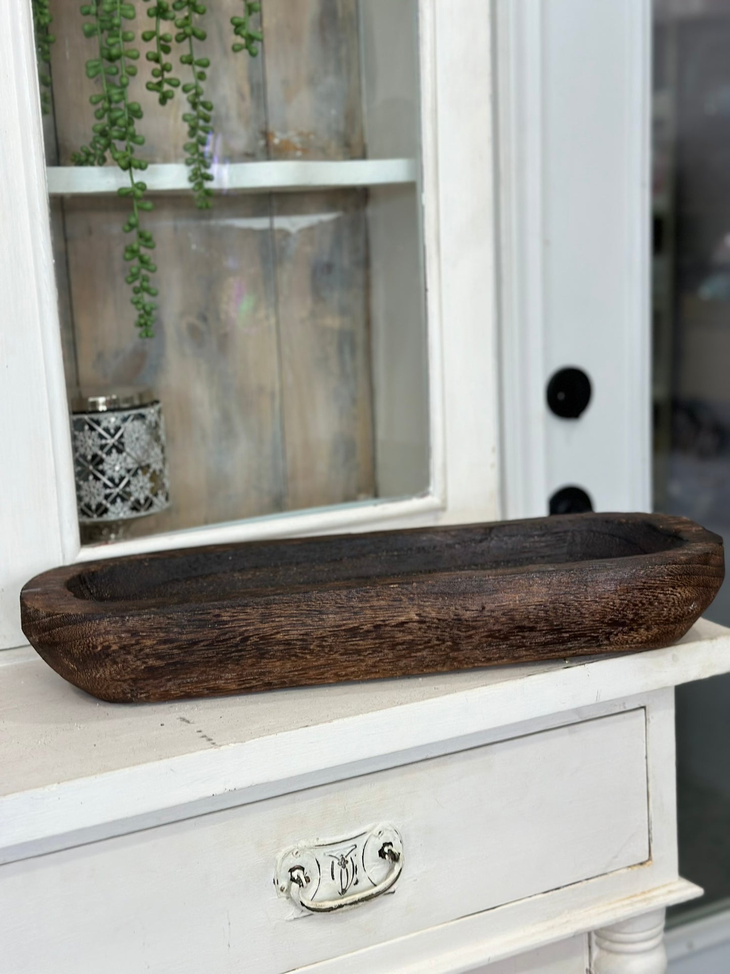 Rustic Wooden Dough Bowl Tray - Antique Brown Oval for Centerpieces, Candle Making, and Table Décor