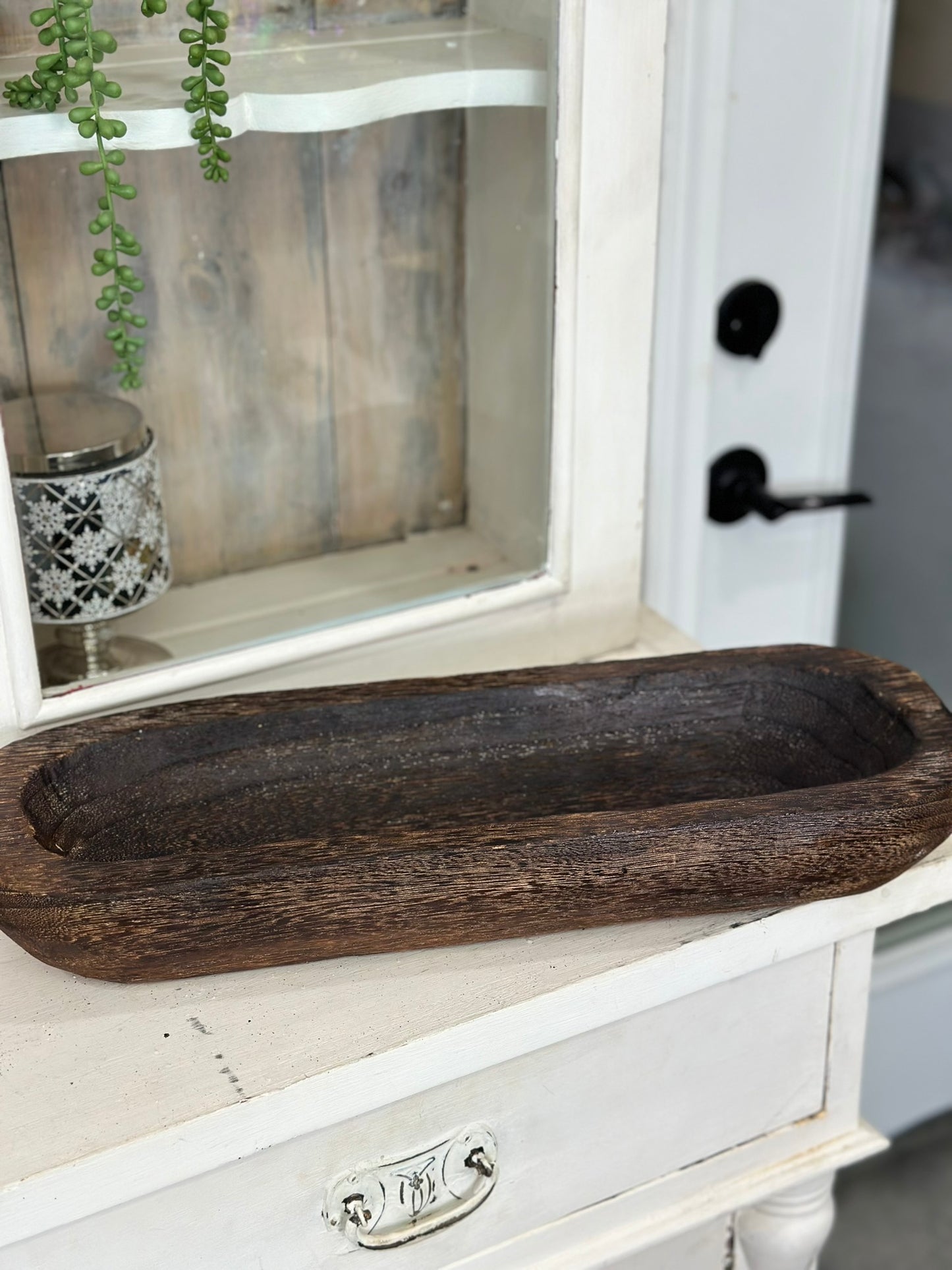 Rustic Wooden Dough Bowl Tray - Antique Brown Oval for Centerpieces, Candle Making, and Table Décor