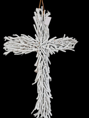 Rustic White Twig Cross 26