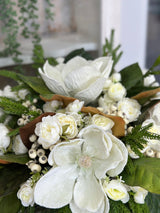 Frosted Magnolia & Peony Arrangement - 18"x20" Winter Wedding or Elegant Home Decor