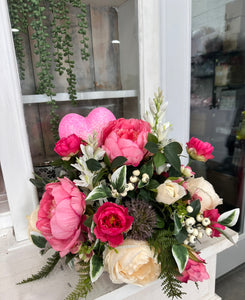 Artificial Cream Rose & Peony Valentine's Day Floral Arrangement - Small Table Centerpiece for Home- Unique Gift Idea for Loved One