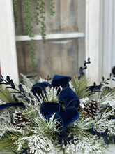 Load image into Gallery viewer, Midnight Blue Velvet &amp; Pine Door Swag - 36&quot;x19&quot; Elegant Winter Decor