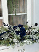 Load image into Gallery viewer, Midnight Blue Velvet &amp; Pine Door Swag - 36&quot;x19&quot; Elegant Winter Decor