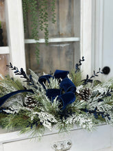 Load image into Gallery viewer, Midnight Blue Velvet &amp; Pine Door Swag - 36&quot;x19&quot; Elegant Winter Decor