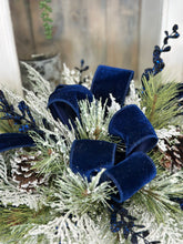 Load image into Gallery viewer, Midnight Blue Velvet &amp; Pine Door Swag - 36&quot;x19&quot; Elegant Winter Decor