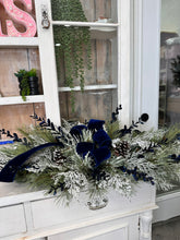 Load image into Gallery viewer, Midnight Blue Velvet &amp; Pine Door Swag - 36&quot;x19&quot; Elegant Winter Decor