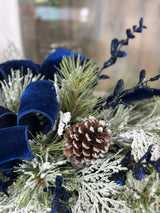 Midnight Blue Velvet & Pine Door Swag - 36"x19" Elegant Winter Decor