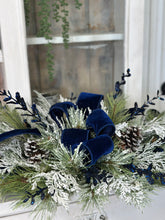 Load image into Gallery viewer, Midnight Blue Velvet &amp; Pine Door Swag - 36&quot;x19&quot; Elegant Winter Decor