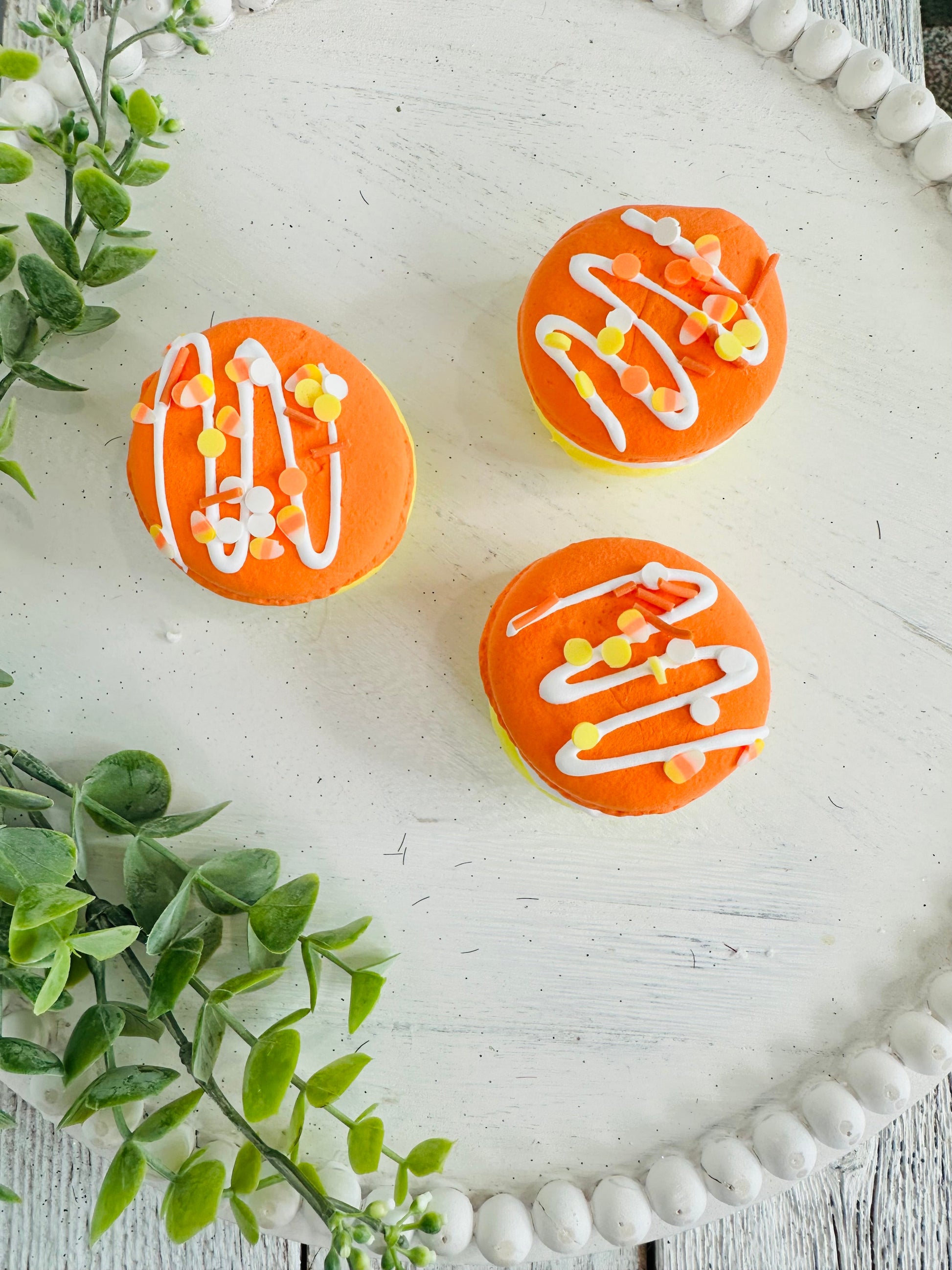 Candy Corn Macaroon Set - Adorable Faux Treats for Tiered Tray Decor, Clay Art, and Food Photography Props TCT Crafts