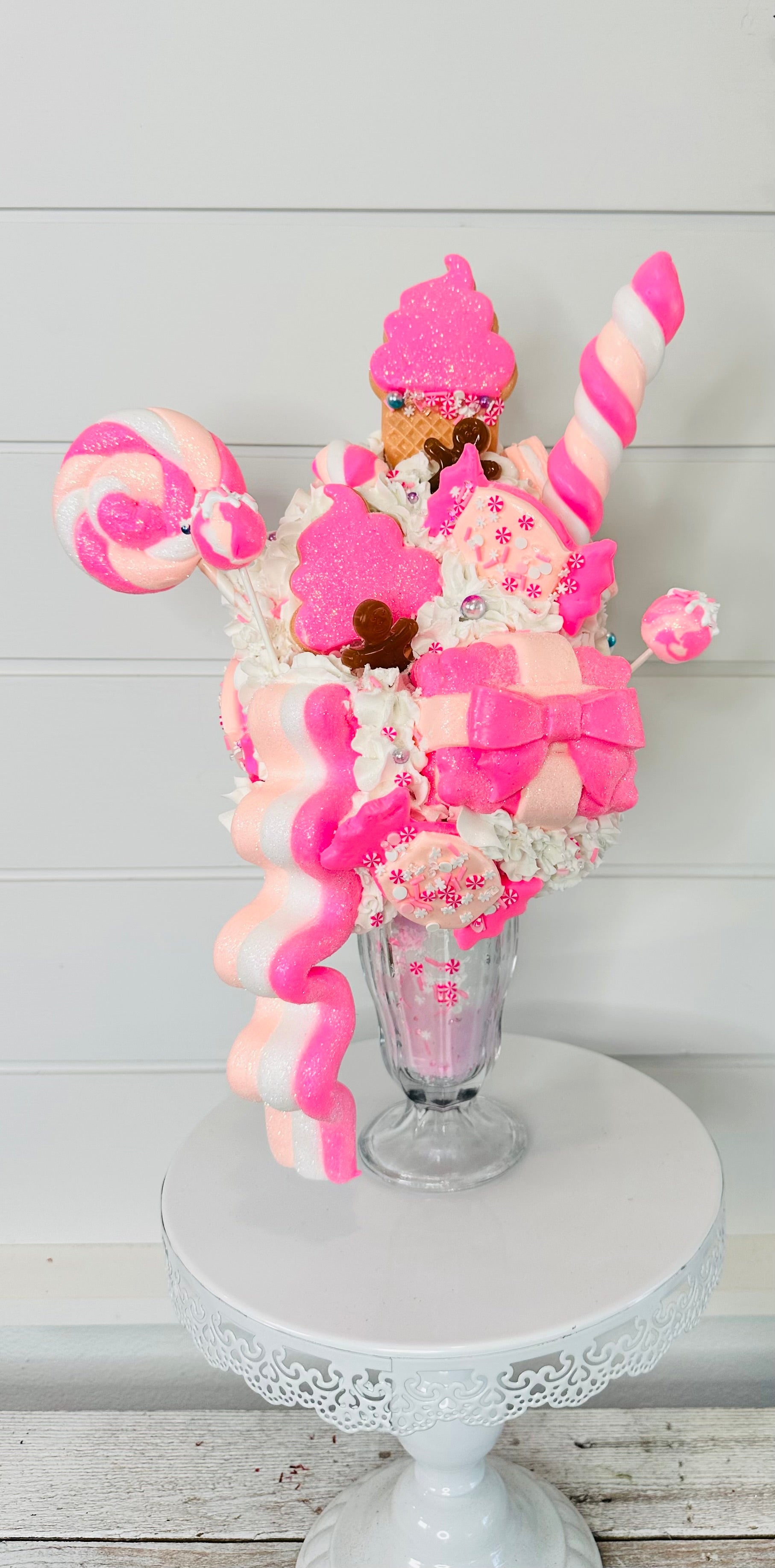 Pink Candyland Faux Extreme Milkshake – Handcrafted Tiered Tray Decor – Perfect for Holiday Decorations, Parties & Photo Props TCT Crafts