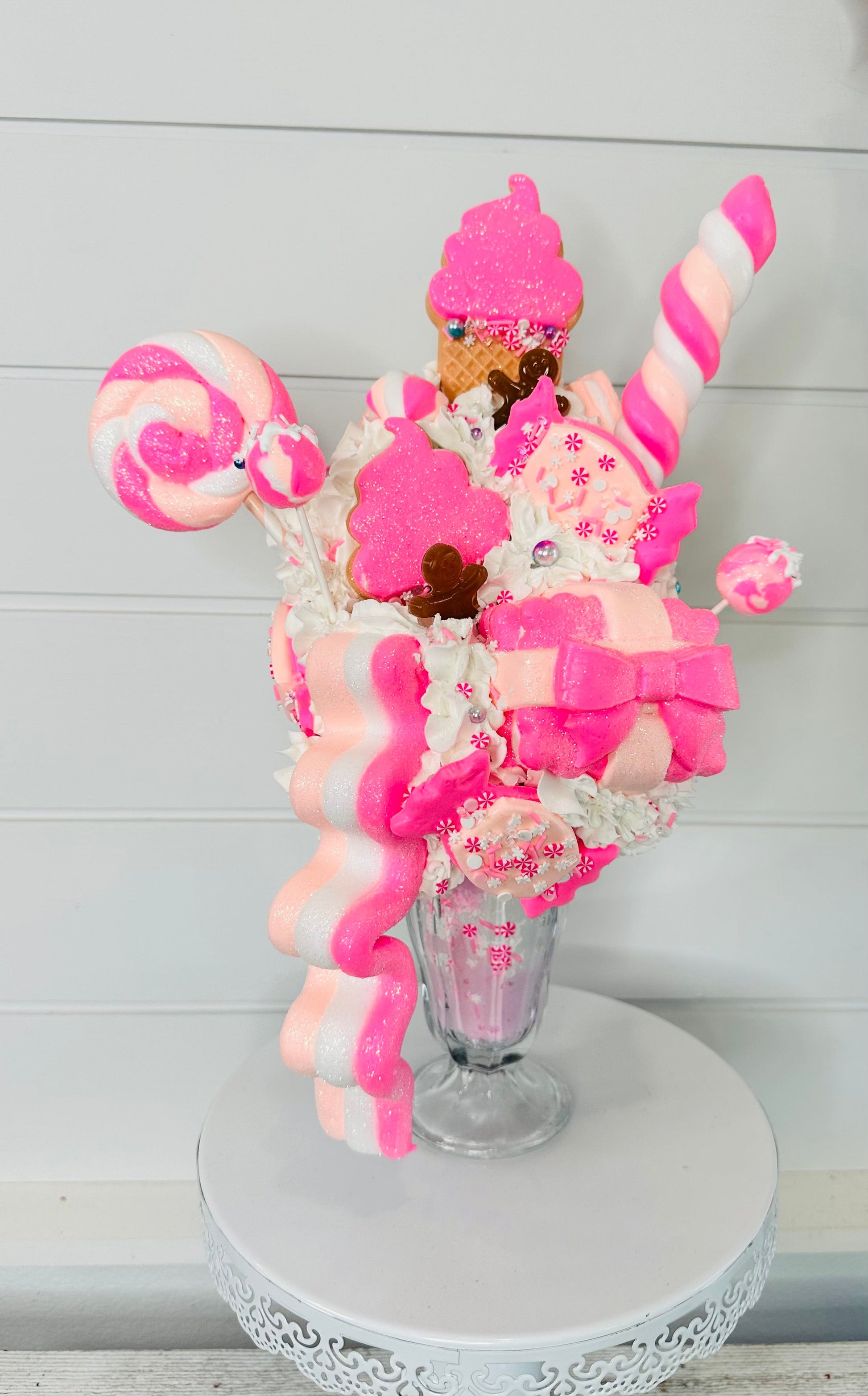 Pink Candyland Faux Extreme Milkshake – Handcrafted Tiered Tray Decor – Perfect for Holiday Decorations, Parties & Photo Props TCT Crafts