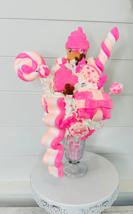 Pink Candyland Faux Extreme Milkshake – Handcrafted Tiered Tray Decor – Perfect for Holiday Decorations, Parties & Photo Props TCT Crafts