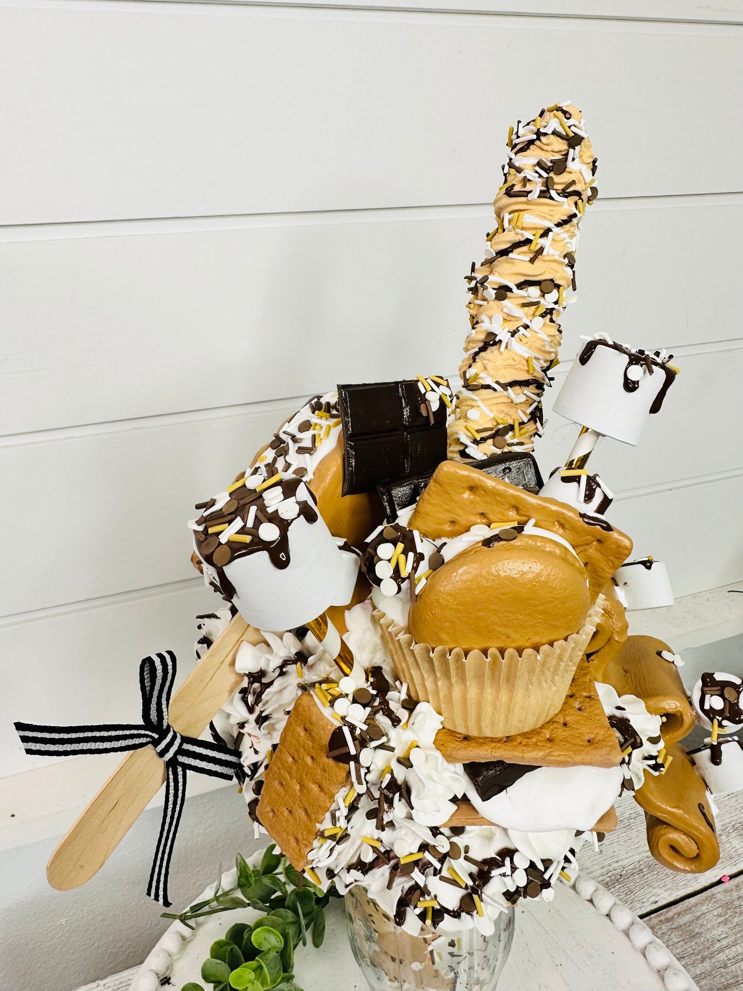 S'mores Themed Faux Milkshake - Handmade Decorative Piece - Ideal for Tiered Trays, Party Decorations, and Photography Props