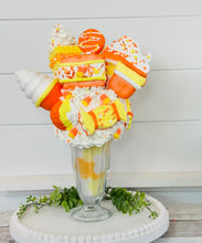 Load image into Gallery viewer, Halloween Candy Corn Themed Faux Milkshake - Handmade Decorative Piece - Ideal for Tiered Trays, Party Decorations, and Photography Props