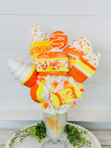 Halloween Candy Corn Themed Faux Milkshake - Handmade Decorative Piece - Ideal for Tiered Trays, Party Decorations, and Photography Props