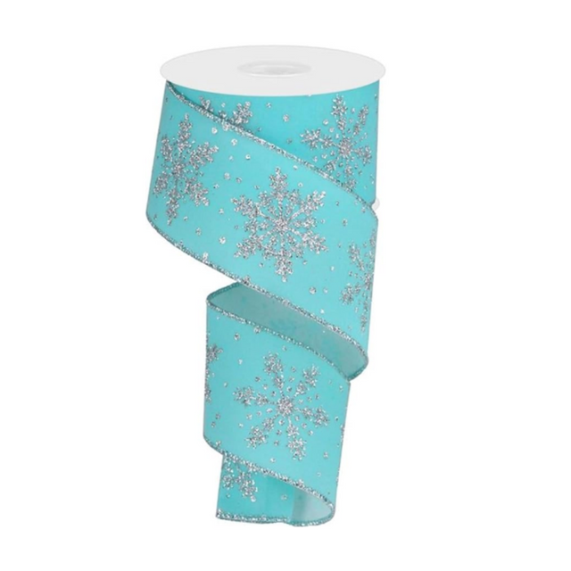 Ice Blue Velvet Glitter Snowflake Ribbon | Wired Winter Snowflake Ribbon | 2.5" x 10yd-RGA1928H1 Craig Bachman