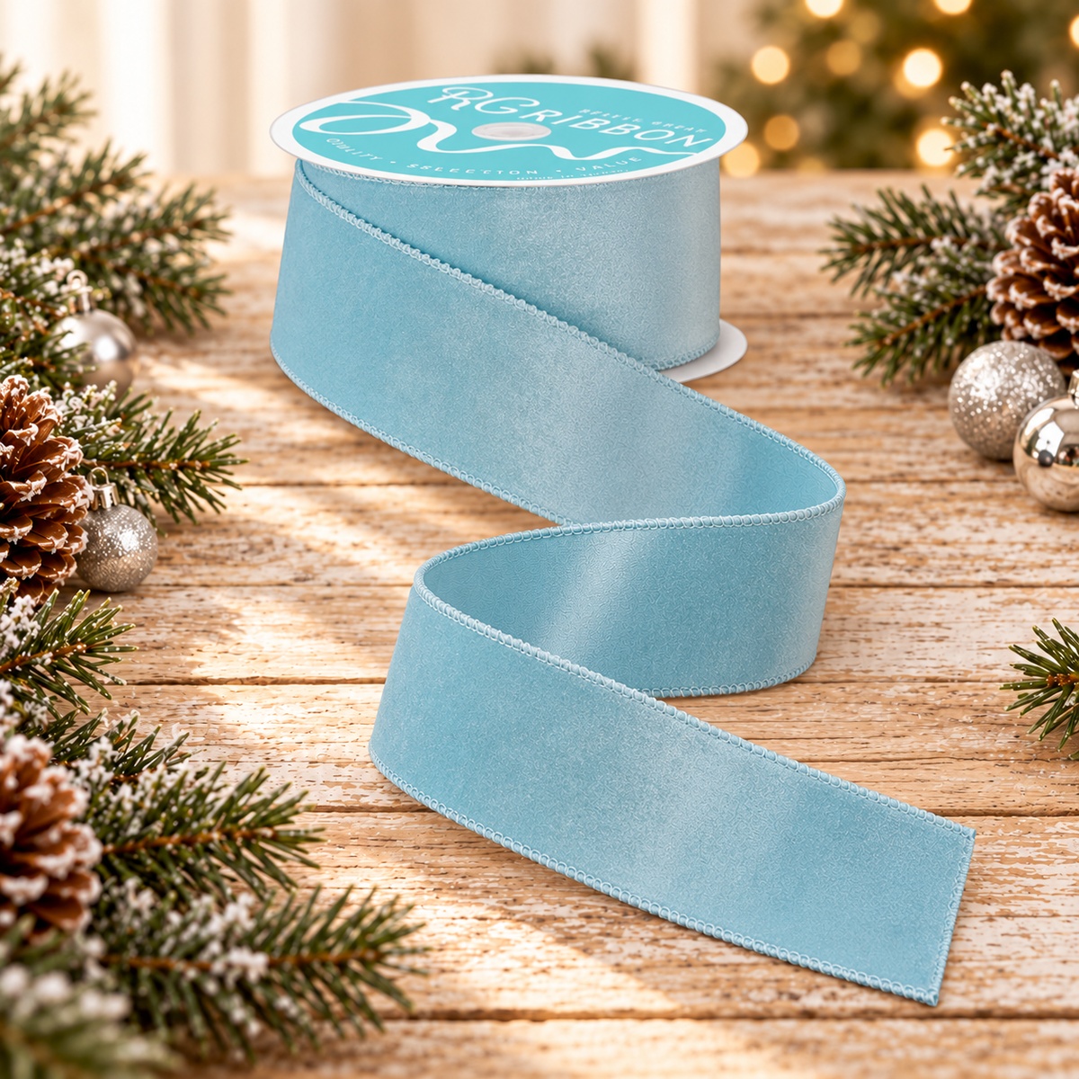 Ice Blue Velvet Ribbon | Wired Christmas Velvet Ribbon | 2.5" x 10yd-RGE165948 Craig Bachman