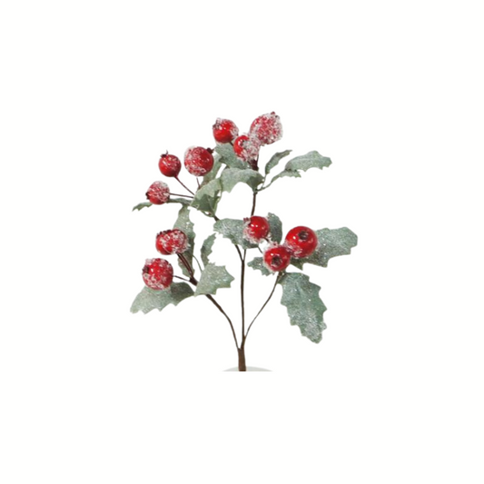 14" Iced Red Berry and Leaf Pick – Christmas Floral Accent-XB652-RG Select Artificials