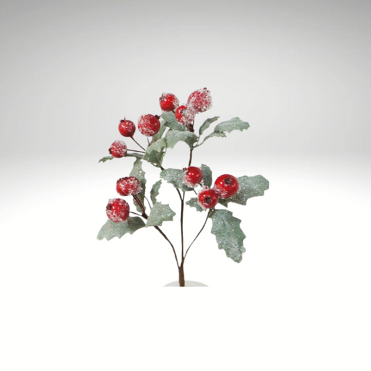 14" Iced Red Berry and Leaf Pick – Christmas Floral Accent-XB652-RG Select Artificials