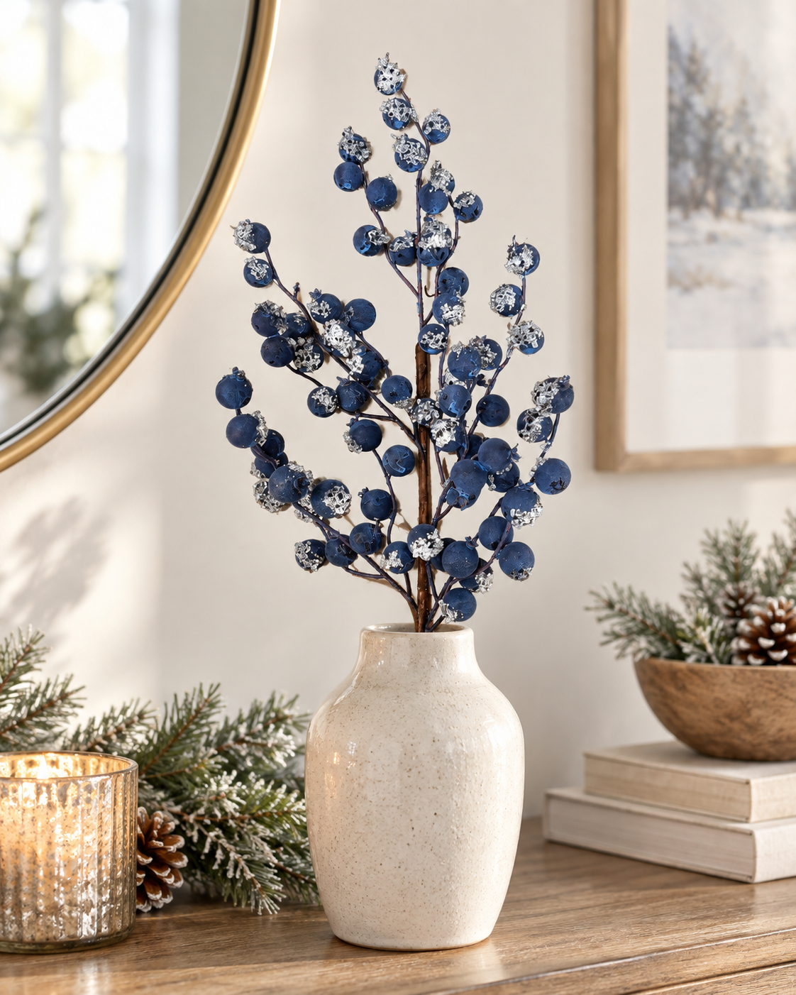 Iced Blueberry Spray | Blue Silver Christmas Berry Stem | 24" Spray-MTX76759 Regency International