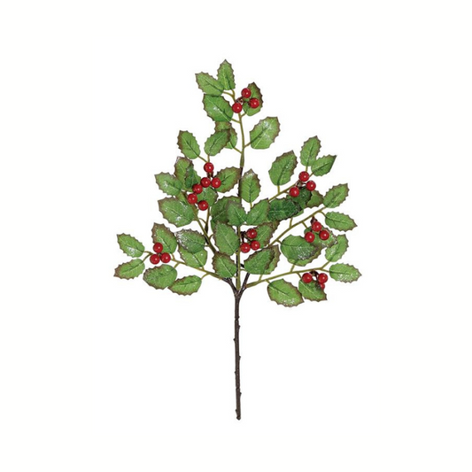 14" Iced Red Berry and Leaf Pick – Christmas Floral Accent-XP2543-GR Select Artificials