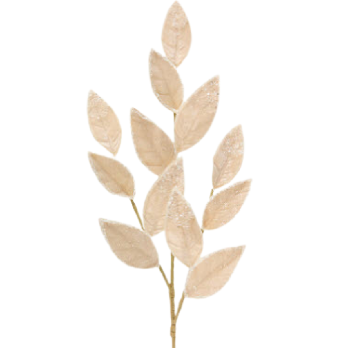 Iced Champagne Leaves Spray | Velvet Glitter Christmas Stem | 28" Spray-277653 Direct Export