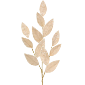 Iced Champagne Leaves Spray | Velvet Glitter Christmas Stem | 28" Spray-277653 Direct Export
