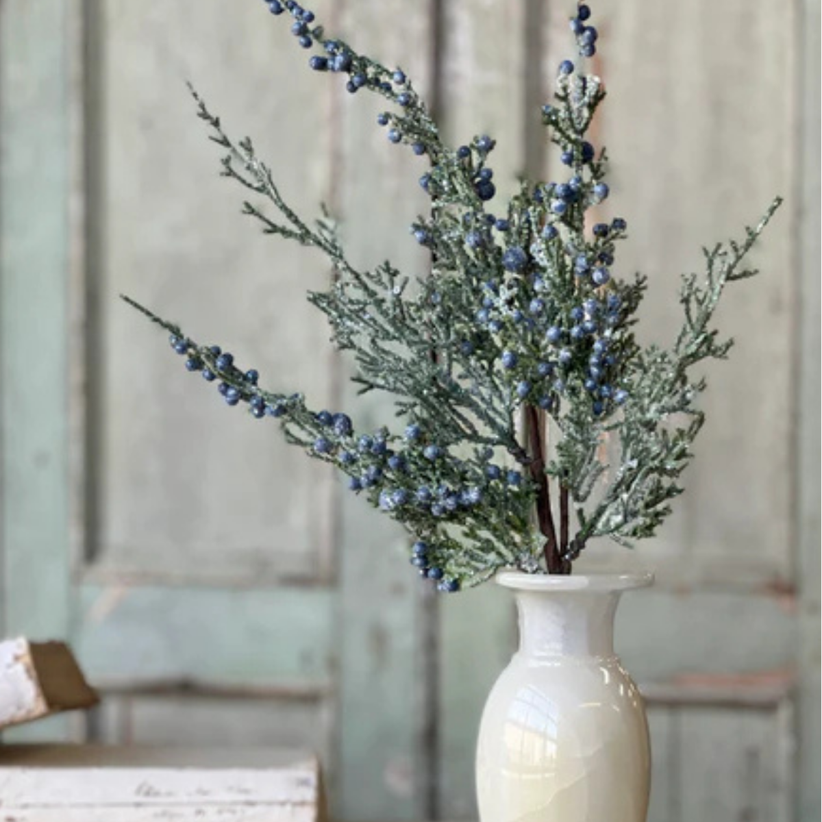Icy Blue Juniper Pick | Glittered Winter Greenery Stem | 16" Holiday Floral Pick-XM91568 Lancaster & Vintage