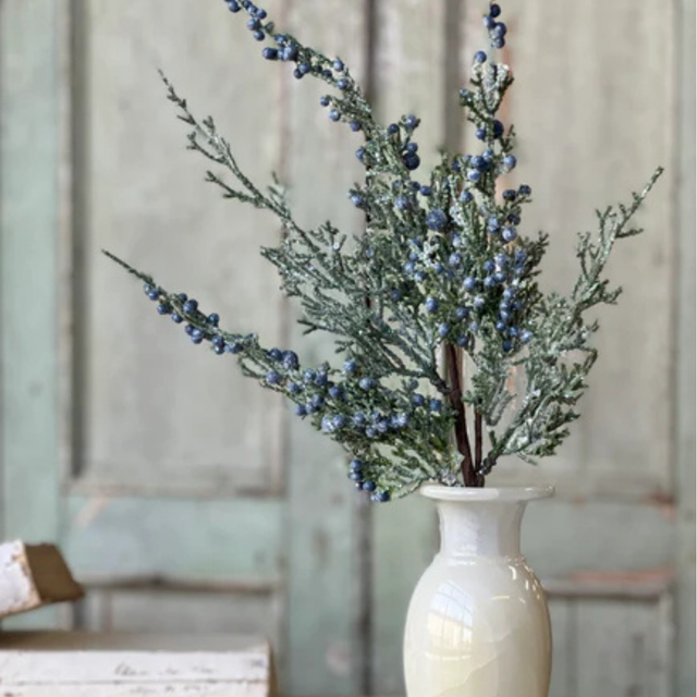 Icy Blue Juniper Pick | Glittered Winter Greenery Stem | 16" Holiday Floral Pick-XM91568 Lancaster & Vintage