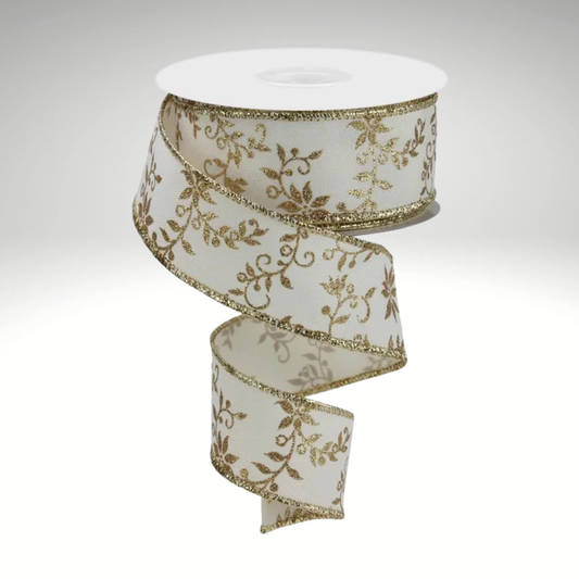 1.5"x10yd Ivory Gold Poinsettia Swirl Wired Christmas Ribbon – Elegant Holiday Ribbon for Wreaths & Bows-RGE110130 Craig Bachman