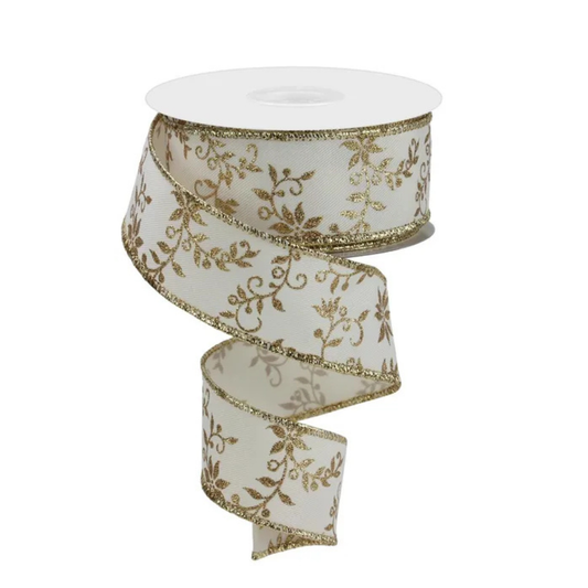 1.5"x10yd Ivory Gold Poinsettia Swirl Wired Christmas Ribbon – Elegant Holiday Ribbon for Wreaths & Bows-RGE110130 Craig Bachman