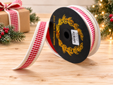 Red White Gingham Check Wired Ribbon | Ivory Trim Taffeta Ribbon | 1" x 10yd-JME-WN25-013-IVY-1 John Mark Enterprises