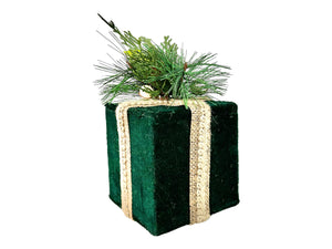 Jute Velvet Gift Box 7x4.5x4.5 in Emerald Green and Burlap by TCT Crafts - Rustic Holiday Decor-Christmas Wreath Attachment-85748GN