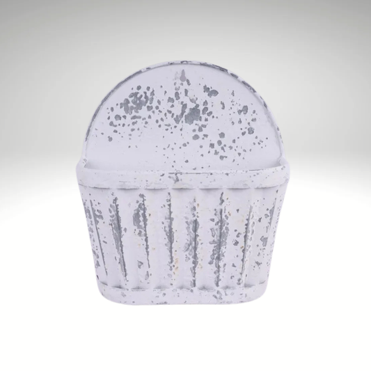 Antique Distressed White Tin Wall Pocket Craig Bachman