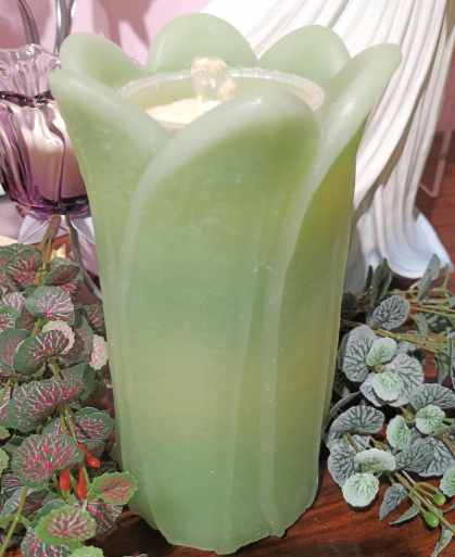 4.75x8 Green Tulip Fountain Candle – LED Bubbling Candle with Remote-LC3260-GRN Fantastic Craft