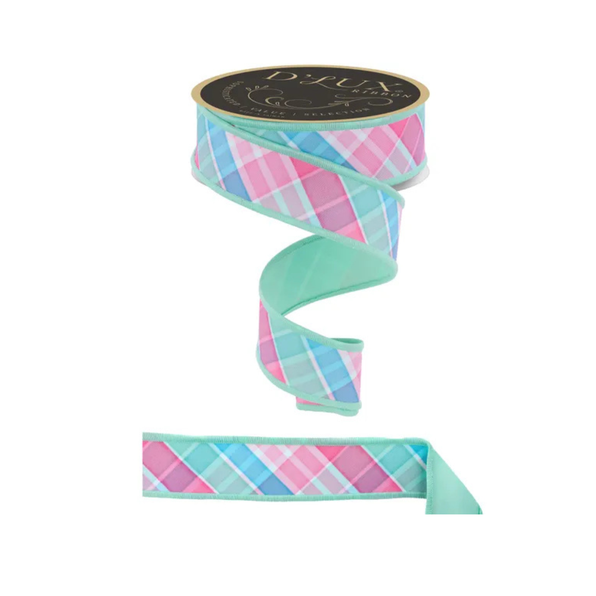 Bold Spring Plaid Ribbon 1.5” x 10yd – Teal Pink Mint Wired-LX1110YR Craig Bachman