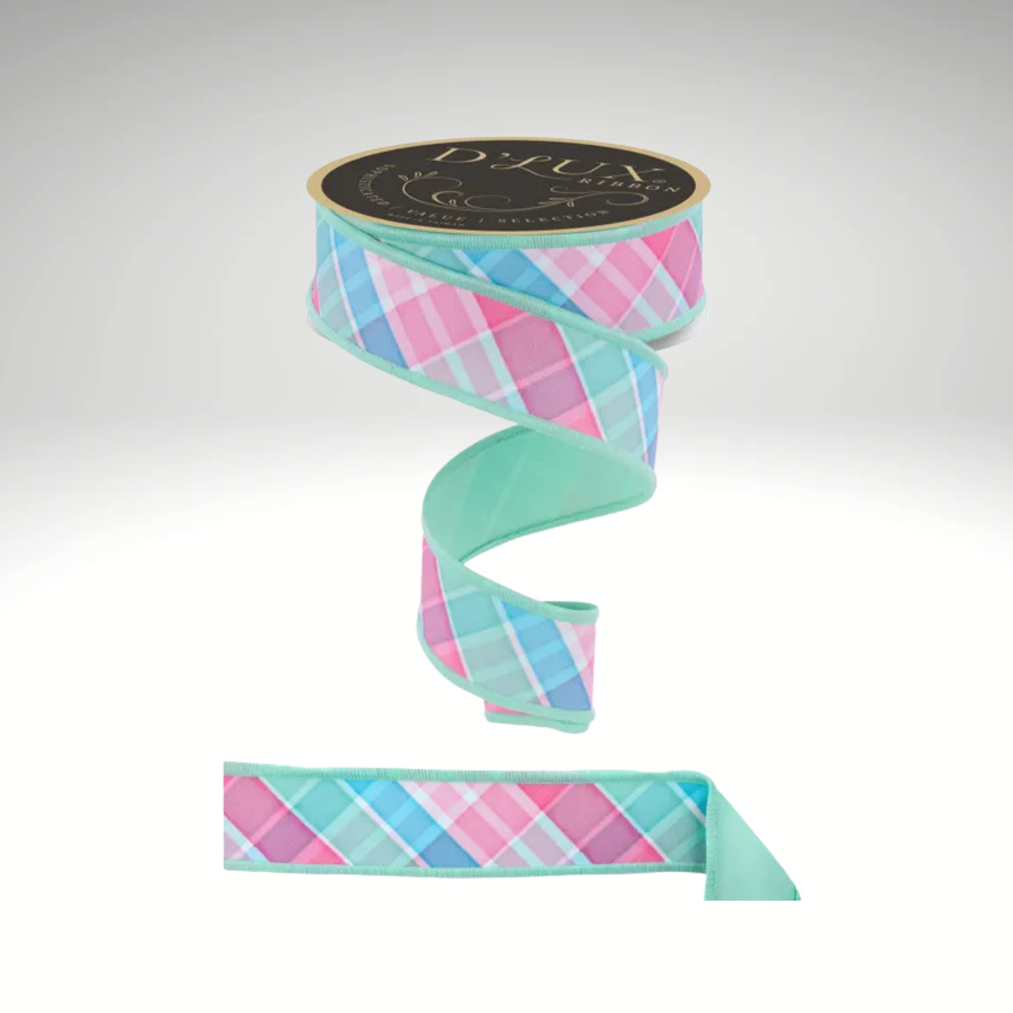 Bold Spring Plaid Ribbon 1.5” x 10yd – Teal Pink Mint Wired-LX1110YR Craig Bachman