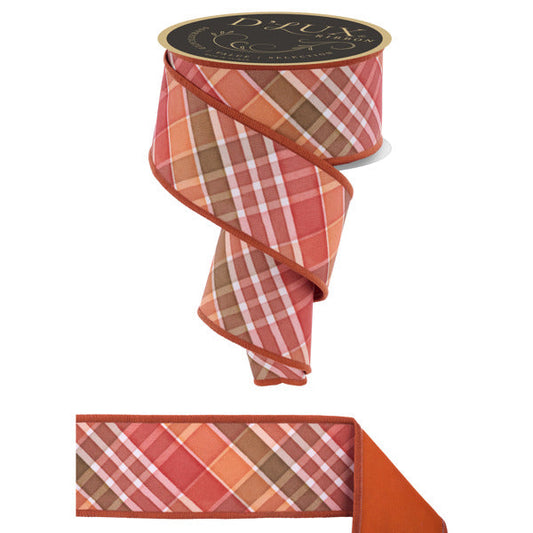 D'Lux 2.5" x 10yd Fall Plaid Wired Ribbon – Multi-Colored Fused Ivory, Wired Edge Ribbon-LX1111RT Craig Bachman