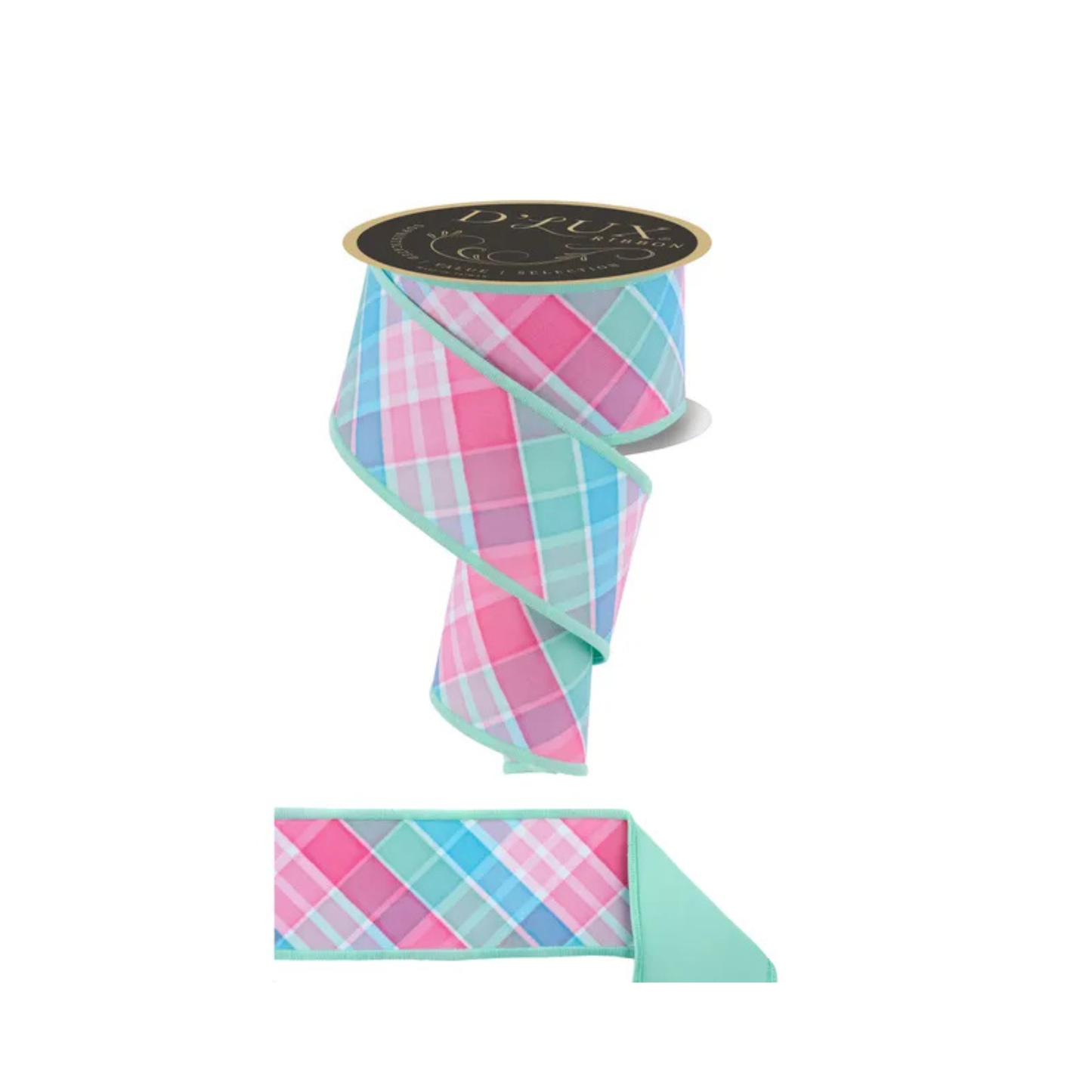 Bold Spring Plaid Ribbon 2.5” x 10yd – Teal Pink Mint Wired-LX1111YR Craig Bachman