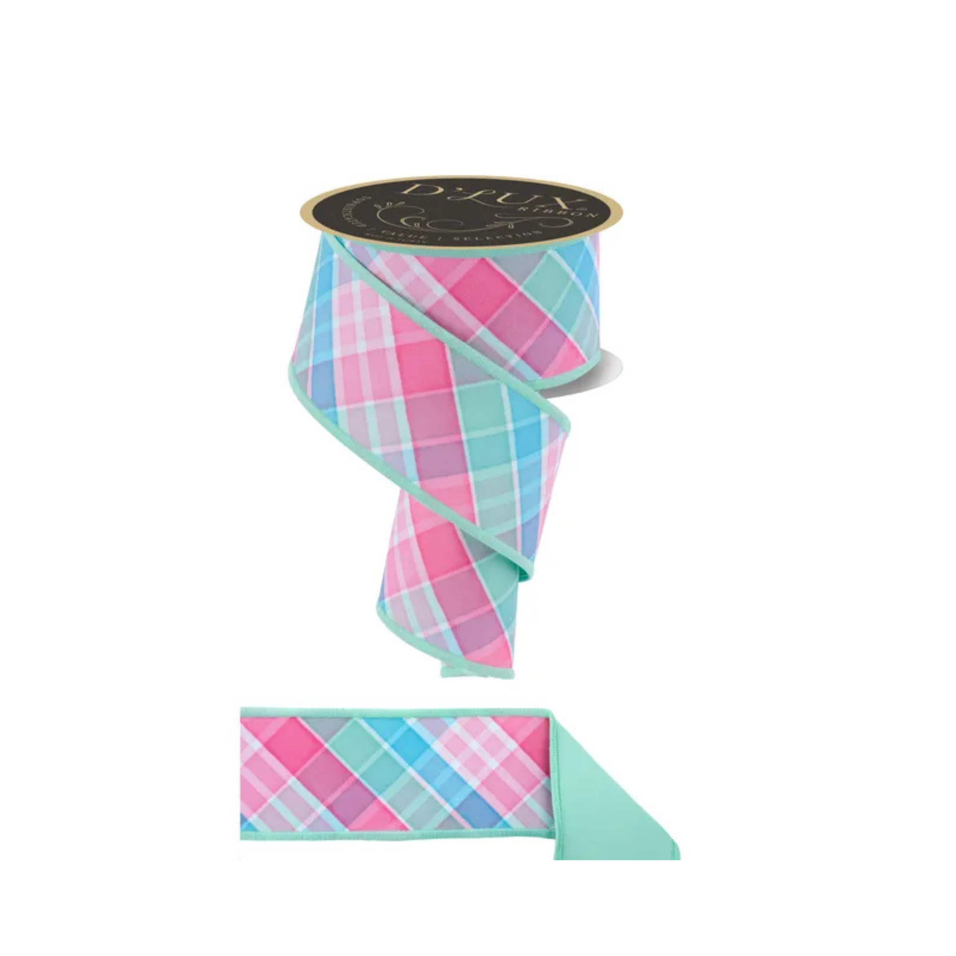 Bold Spring Plaid Ribbon 2.5” x 10yd – Teal Pink Mint Wired-LX1111YR Craig Bachman