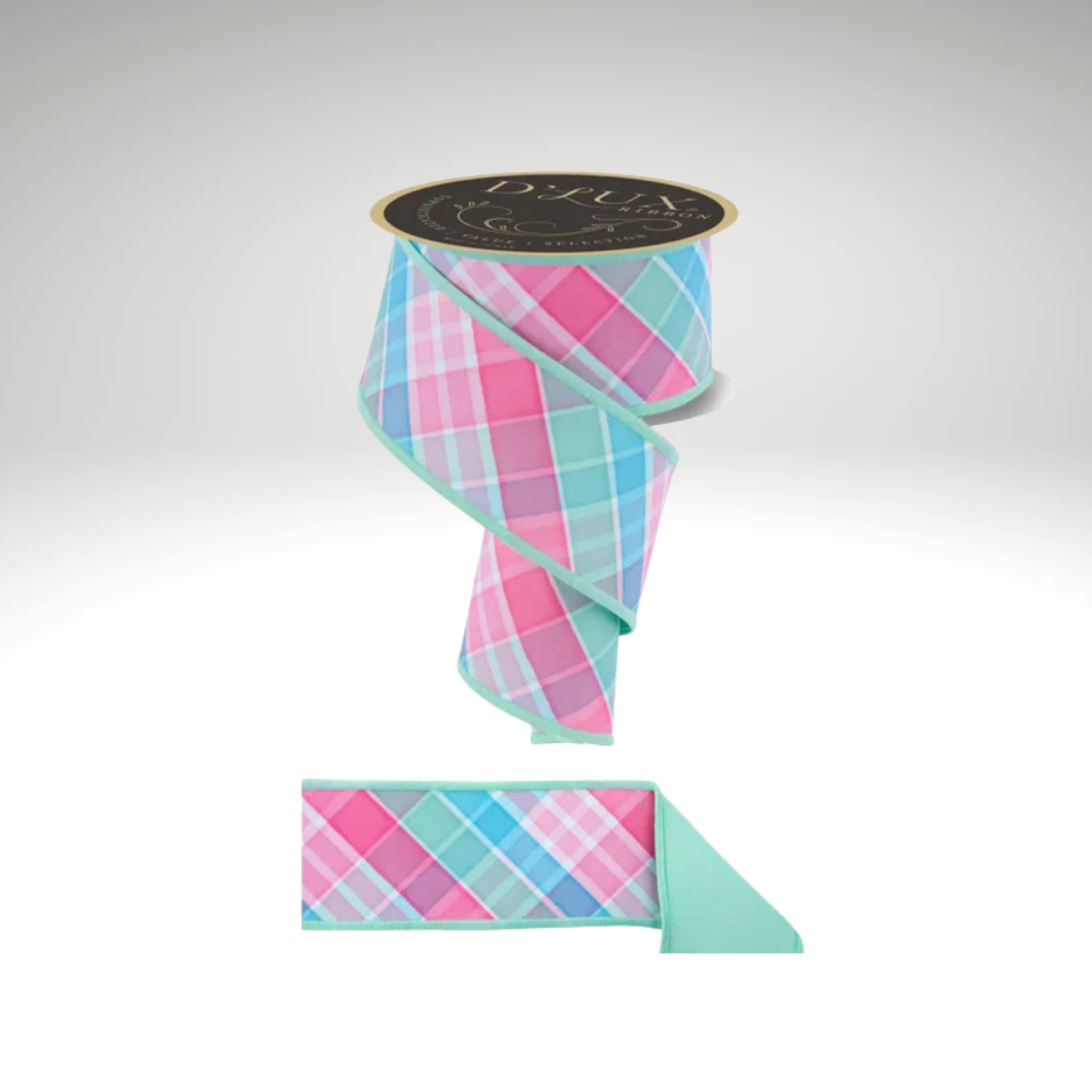 Bold Spring Plaid Ribbon 2.5” x 10yd – Teal Pink Mint Wired-LX1111YR Craig Bachman