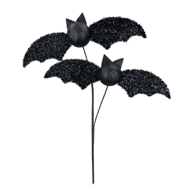 Frizzy Black Bat Spray — 25 Inch Halloween Wreath Pick-57262BK Liberty Floral