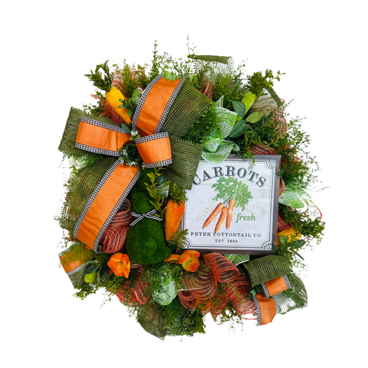 Easter Bunny Carrot-Themed Deco Mesh Wreath - Green & Orange Easter Spring Decor - TCT Crafts Seasonal Decor TCT Crafts