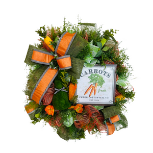 Easter Bunny Carrot-Themed Deco Mesh Wreath - Green & Orange Easter Spring Decor - TCT Crafts Seasonal Decor