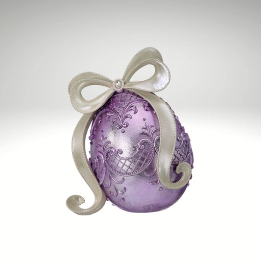 Lavender Resin Decorative Egg with Bow Easter Decor-MT26617