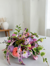 Spring Dough Bowl Floral Arrangement – Pink & Lavender Centerpiece TCT Crafts