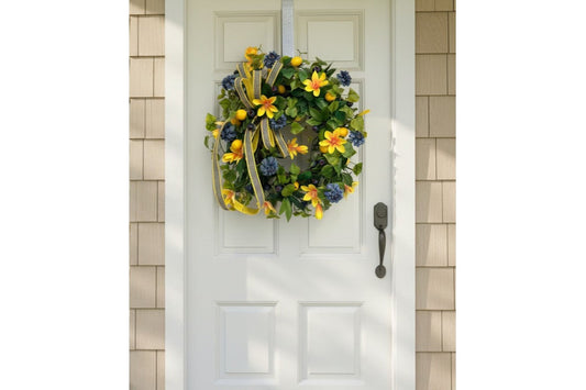 Summer Lemon Blueberry Wreath Yellow Magnolia Front Door Decor TCT Crafts
