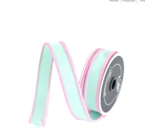 1"x10yd Designer Sherbert Cord Farrisilk Ribbon in Light Blue with Pink Trim - Elegant Ribbon - Spring Wired Ribby by TCT Crafts (RK531-16) Farrisilk