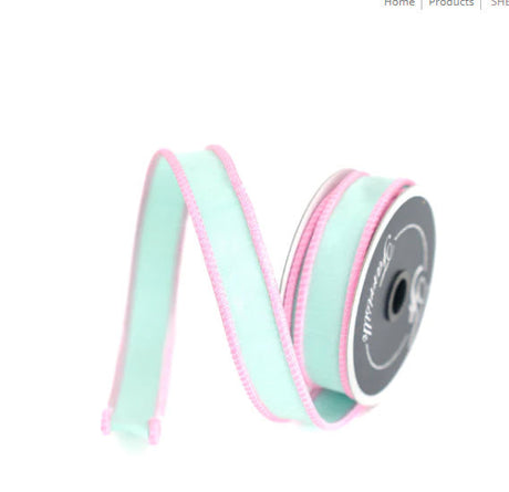 1"x10yd Designer Sherbert Cord Farrisilk Ribbon in Light Blue with Pink Trim - Elegant Ribbon - Spring Wired Ribby by TCT Crafts (RK531-16) Farrisilk